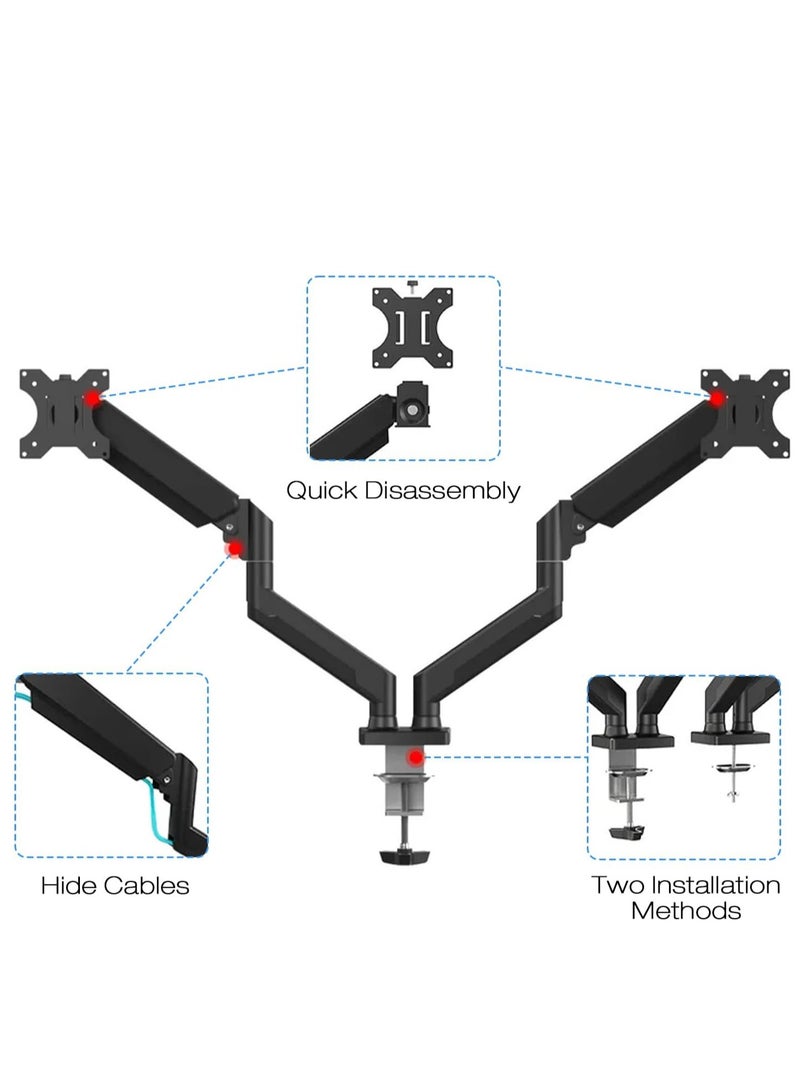 حامل شاشة مزدوج، ذراع مكتب شاشة زنبركي غازي قابل للتعديل، حامل شاشة شديد التحمل، سعة تحميل 2-10 كجم، حامل شاشة فيسا مناسب لشاشة الكمبيوتر من 13 الى 32 انش للمنزل والمكتب - Image 5