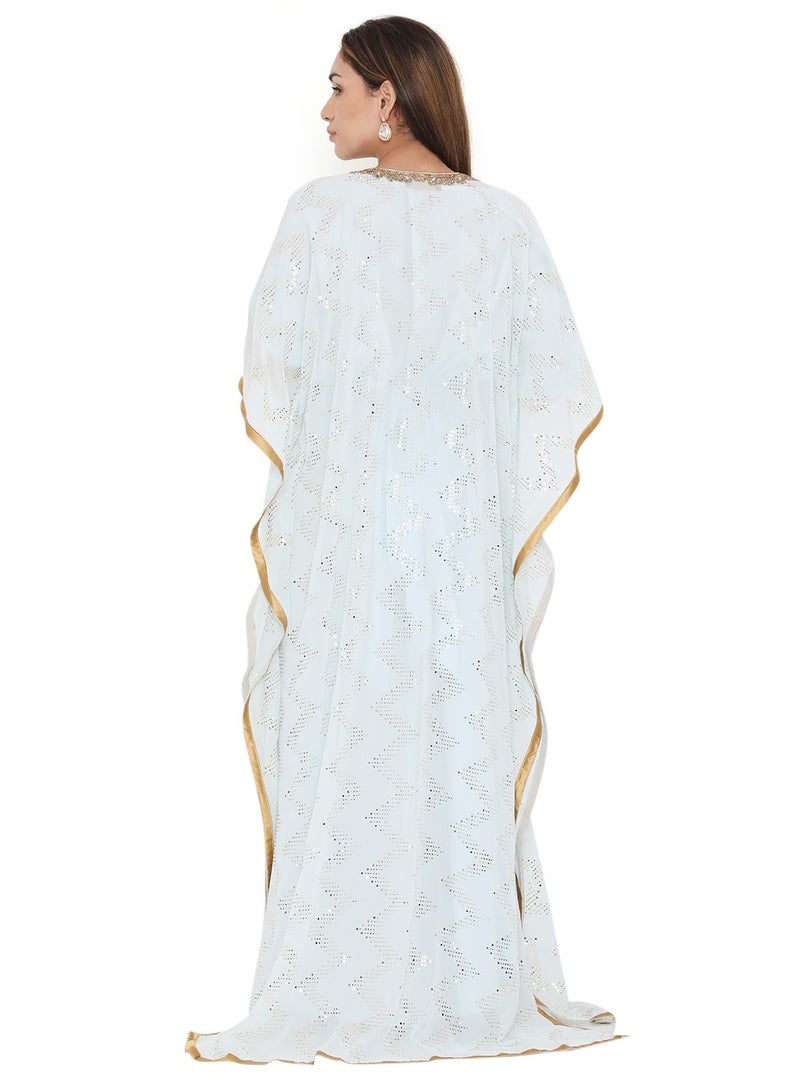 HANA & SARA ELEGANT GOLD STONE HAND BEADING STYLISH SHINY CHIFFON ARABIC KAFTAN JALABIYA DRESS  - Image 2