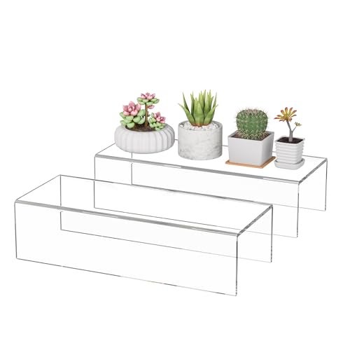 Sezanrpt Acrylic Shelf Riser 12x47x3 pack of 2 Desktop Rectangular Acrylic Tray Pedestal Stand for Funko Pop Figure Bags 12x47x3 Inch - Image 1