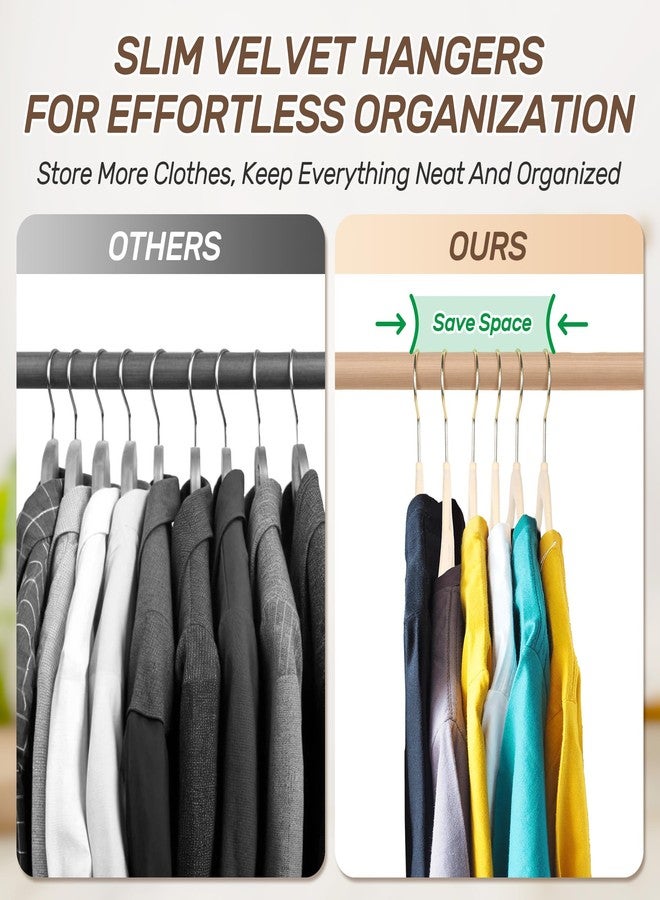 Sishynio Premium Velvet Hangers 30 Pack with Gold Hooks, Non-Slip, Space Saving Felt Clothes Hangers, Sturdy Slim Flocked Hanger for Dresses, Coats, Tie and Pants(Beige) - Image 4