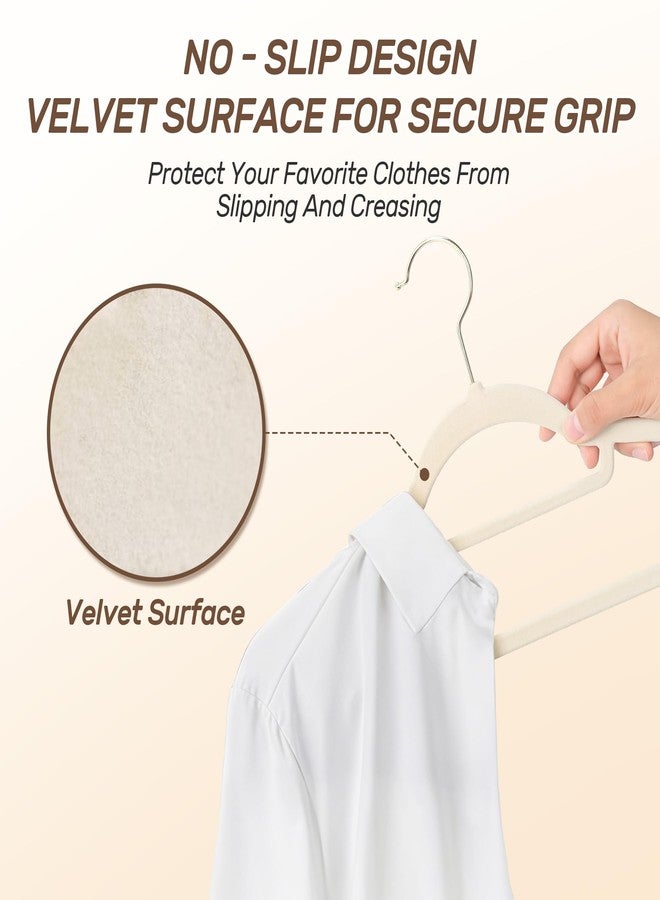 Sishynio Premium Velvet Hangers 30 Pack with Gold Hooks, Non-Slip, Space Saving Felt Clothes Hangers, Sturdy Slim Flocked Hanger for Dresses, Coats, Tie and Pants(Beige) - Image 3