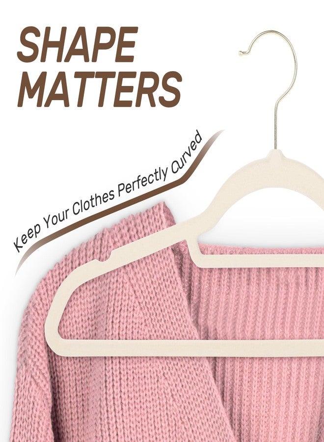 Sishynio Premium Velvet Hangers 30 Pack with Gold Hooks, Non-Slip, Space Saving Felt Clothes Hangers, Sturdy Slim Flocked Hanger for Dresses, Coats, Tie and Pants(Beige) - Image 5