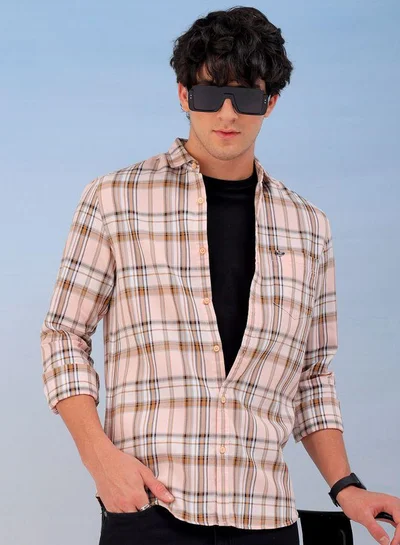 شركة المرآب الهندية Men Slim Fit Checkered Full Sleeves Cutaway Collar Casual Shirt