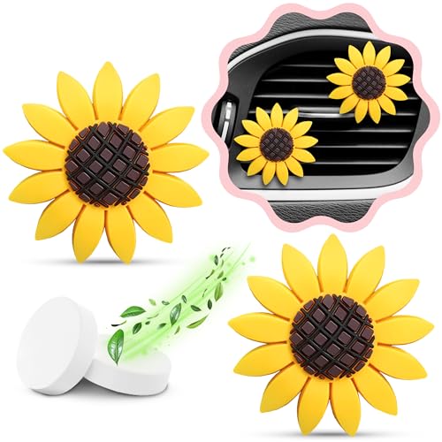 Zadin 2 Pieces Sunflower Car Accessories Cute Car Air Freshener Sunflower Air Vent Clips Sunflowers Gift Decorations Girasoles Car Clip Interior Air Vent Decor - Image 1