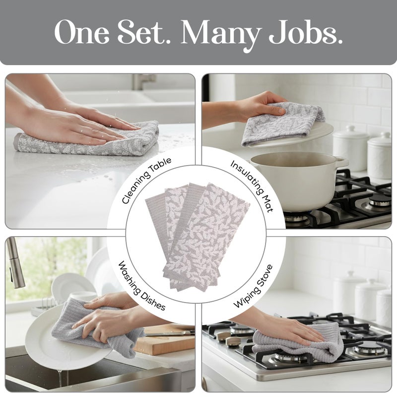 MosJos Kitchen Towels, Cotton Hand Towels, Grey and White Vine Ribbed Hand Drying Cloth Set of 4 Absorbent Hand Towels, 18 x 28 Kitchen Linens - Image 4