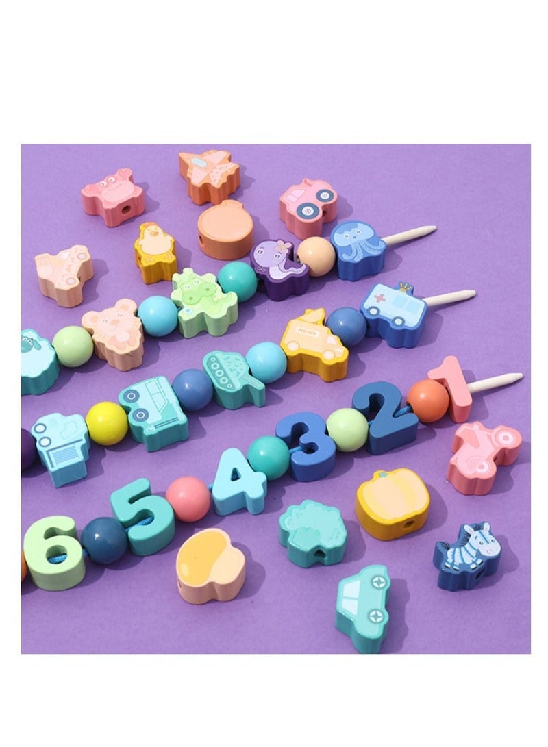 Loquat Lacing Beads Toys for Toddlers Wooden Primary String Threading Beads Animals Fruits Lacing Toy Preschool Fine Motor Skills Educational Toy for 3 4 5 6 7 8 Years Old Kids Boys Girls - Image 3