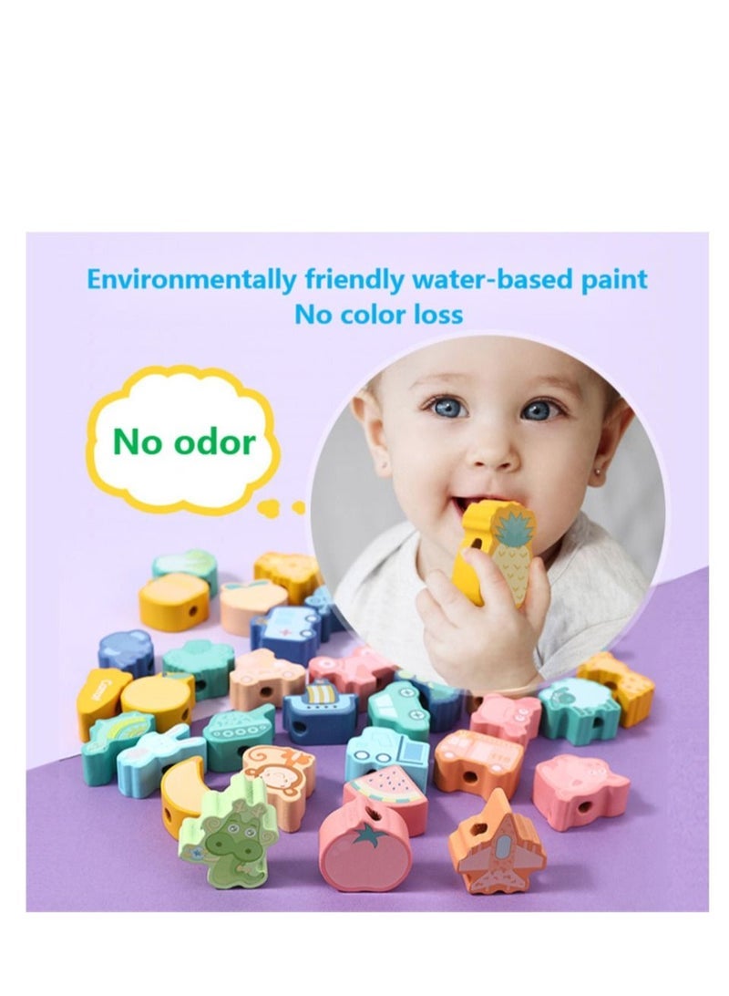 Loquat Lacing Beads Toys for Toddlers Wooden Primary String Threading Beads Animals Fruits Lacing Toy Preschool Fine Motor Skills Educational Toy for 3 4 5 6 7 8 Years Old Kids Boys Girls - Image 4