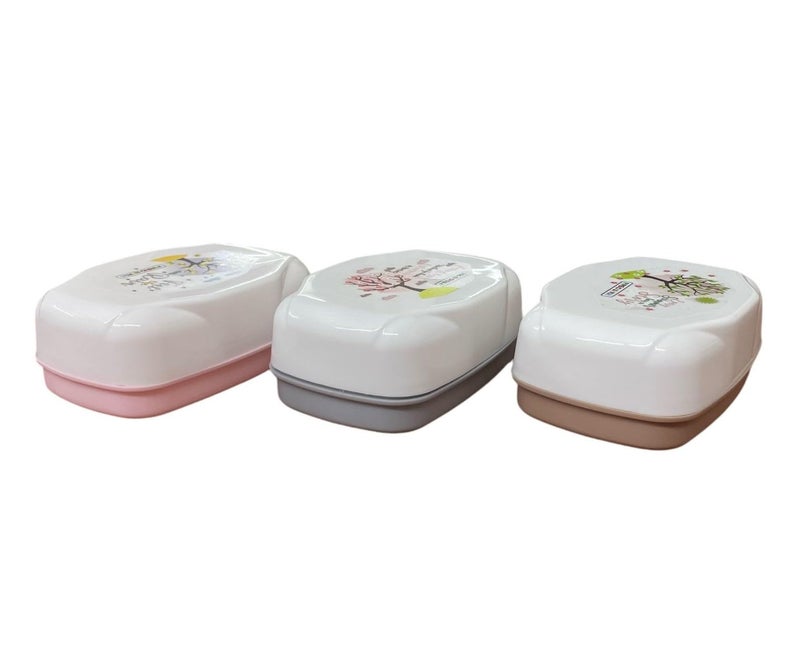 c s m CSM Plastic Self Drain Soap Dish (RIVIERASOAP-3) with Lid, Set of 3, Multicolour - Image 1