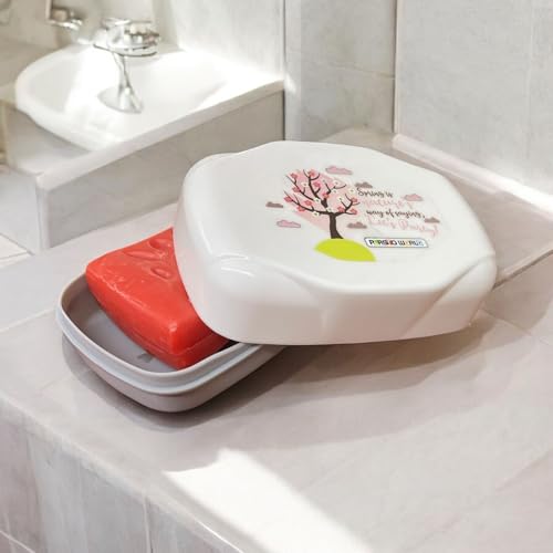 c s m CSM Plastic Self Drain Soap Dish (RIVIERASOAP-3) with Lid, Set of 3, Multicolour - Image 5