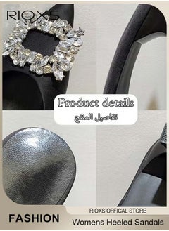 RIOXS Women's Closed Pointed Toe Slip-On Backless Rhinestones Sandals Stiletto Slides Shoes For Work and Party Black Elegance  - Image 4
