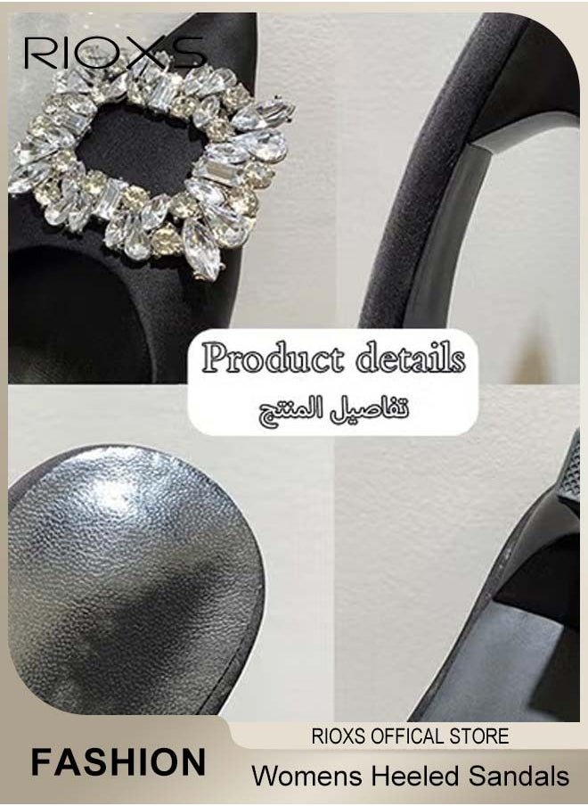 RIOXS Women's Closed Pointed Toe Slip-On Backless Rhinestones Sandals Stiletto Slides Shoes For Work and Party Black Elegance  - Image 4