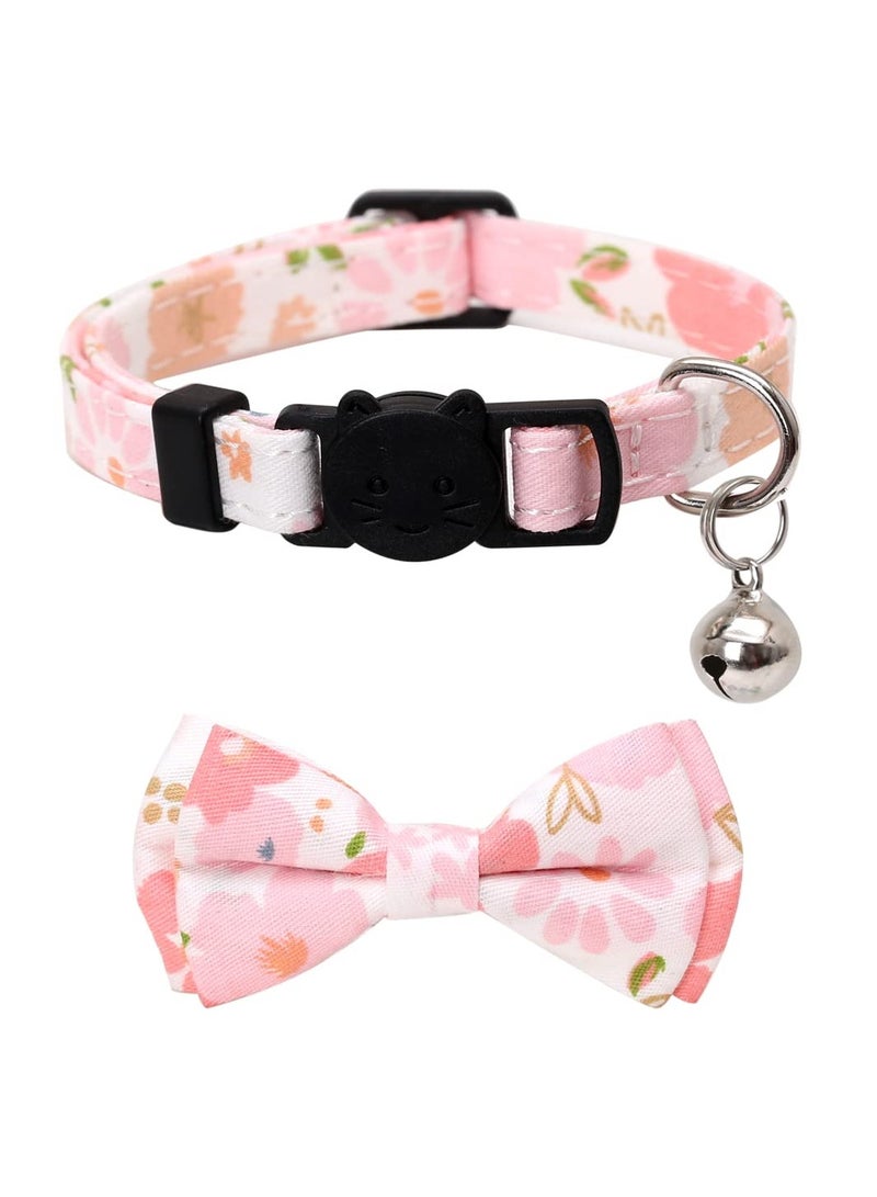 SYOSI 2PCS Breakaway Cat Collar with Bow, Cute Bell Cat Collar Plaid Design Flower Pattern Cat Collar with Bell & Safety Clip Adjustable Bow Tie Cat Collar Bow Tie Cat Collar for Kitty Adjustable Safety - Image 3