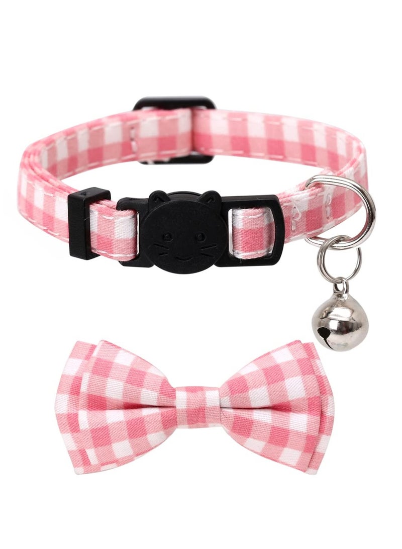 SYOSI 2PCS Breakaway Cat Collar with Bow, Cute Bell Cat Collar Plaid Design Flower Pattern Cat Collar with Bell & Safety Clip Adjustable Bow Tie Cat Collar Bow Tie Cat Collar for Kitty Adjustable Safety - Image 2