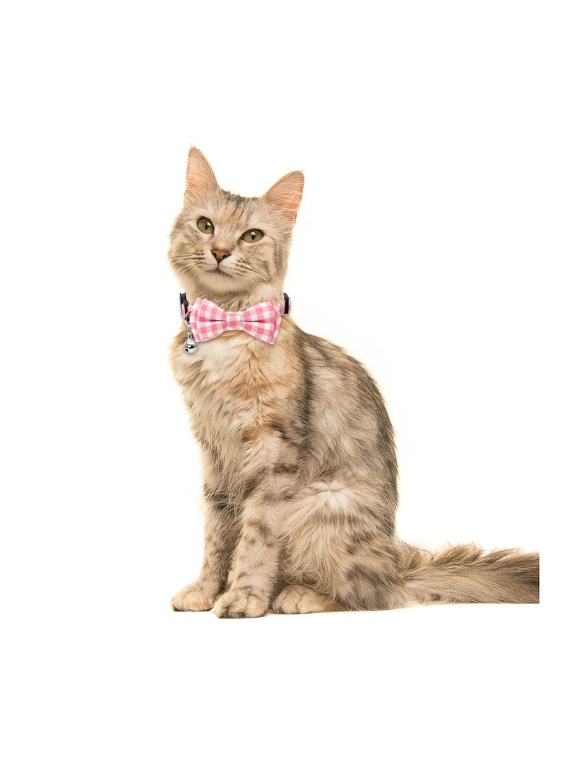 SYOSI 2PCS Breakaway Cat Collar with Bow, Cute Bell Cat Collar Plaid Design Flower Pattern Cat Collar with Bell & Safety Clip Adjustable Bow Tie Cat Collar Bow Tie Cat Collar for Kitty Adjustable Safety - Image 4