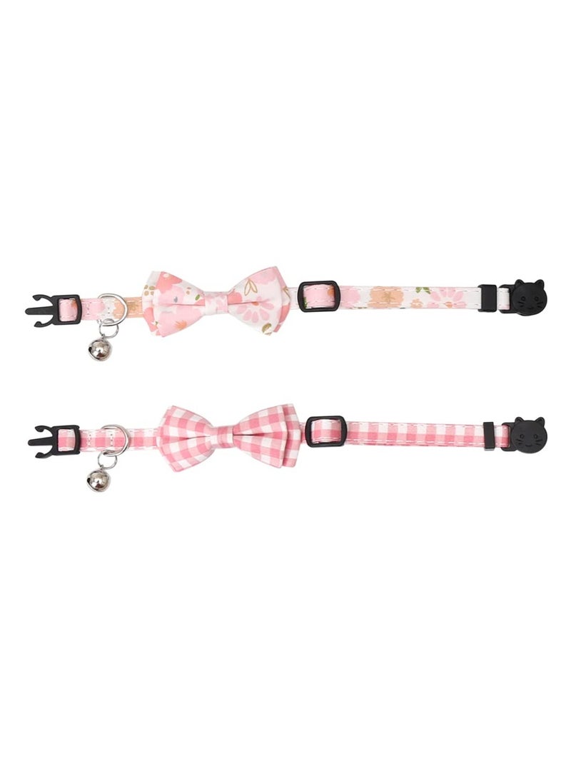 SYOSI 2PCS Breakaway Cat Collar with Bow, Cute Bell Cat Collar Plaid Design Flower Pattern Cat Collar with Bell & Safety Clip Adjustable Bow Tie Cat Collar Bow Tie Cat Collar for Kitty Adjustable Safety - Image 5