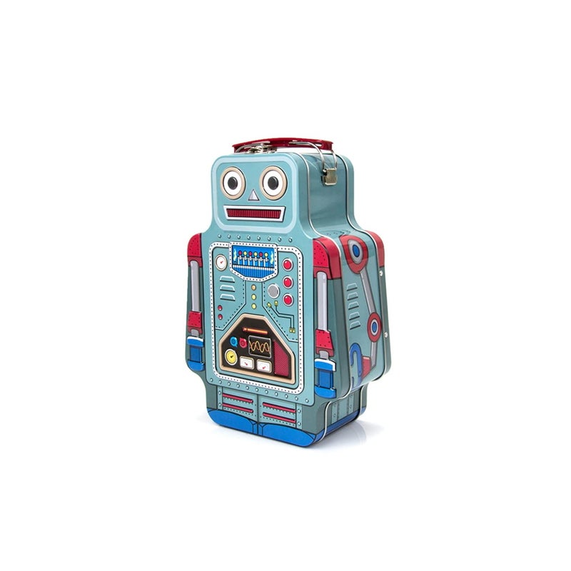 Suck UK Tin Robot Lunch Bag Kids Lunch Box Food Storage Tin Boys Lunchbox Retro Bag Kids Packed Lunchbox Bento Boxes For Adult Food Container With Carry Handle Snack Metal Boxes