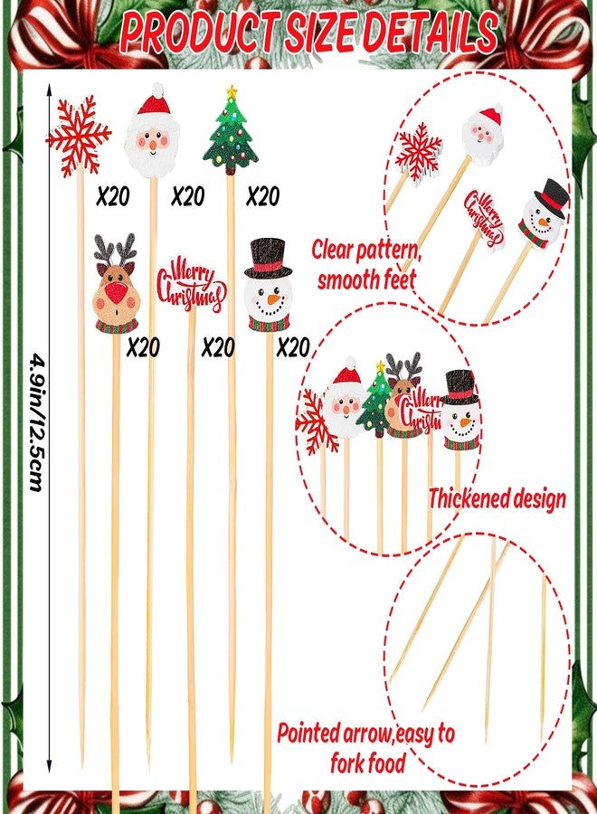 وولاين مجموعة Whaline من 120 قطعة من أعواد تزيين الكوكتيل لعيد الميلاد، 6 أشكال متنوعة: بابا نويل، غزال، رجل ثلج، أعواد أسنان مصنوعة يدويًا من الخيزران، أعواد تزيين لعيد الميلاد، زينة للكب كيك، أعواد تقليب للمشروبات، مثالية للمقبلات والفواكه، ديكور حفلات الأعياد - Image 2