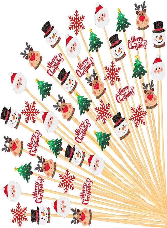 وولاين مجموعة Whaline من 120 قطعة من أعواد تزيين الكوكتيل لعيد الميلاد، 6 أشكال متنوعة: بابا نويل، غزال، رجل ثلج، أعواد أسنان مصنوعة يدويًا من الخيزران، أعواد تزيين لعيد الميلاد، زينة للكب كيك، أعواد تقليب للمشروبات، مثالية للمقبلات والفواكه، ديكور حفلات الأعياد - Image 1