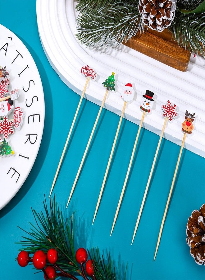 وولاين مجموعة Whaline من 120 قطعة من أعواد تزيين الكوكتيل لعيد الميلاد، 6 أشكال متنوعة: بابا نويل، غزال، رجل ثلج، أعواد أسنان مصنوعة يدويًا من الخيزران، أعواد تزيين لعيد الميلاد، زينة للكب كيك، أعواد تقليب للمشروبات، مثالية للمقبلات والفواكه، ديكور حفلات الأعياد - Image 3