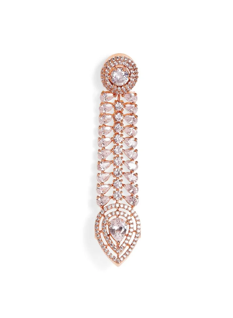 Priyaasi Rose Stone Studded Leaf Shaped Drop Earrings