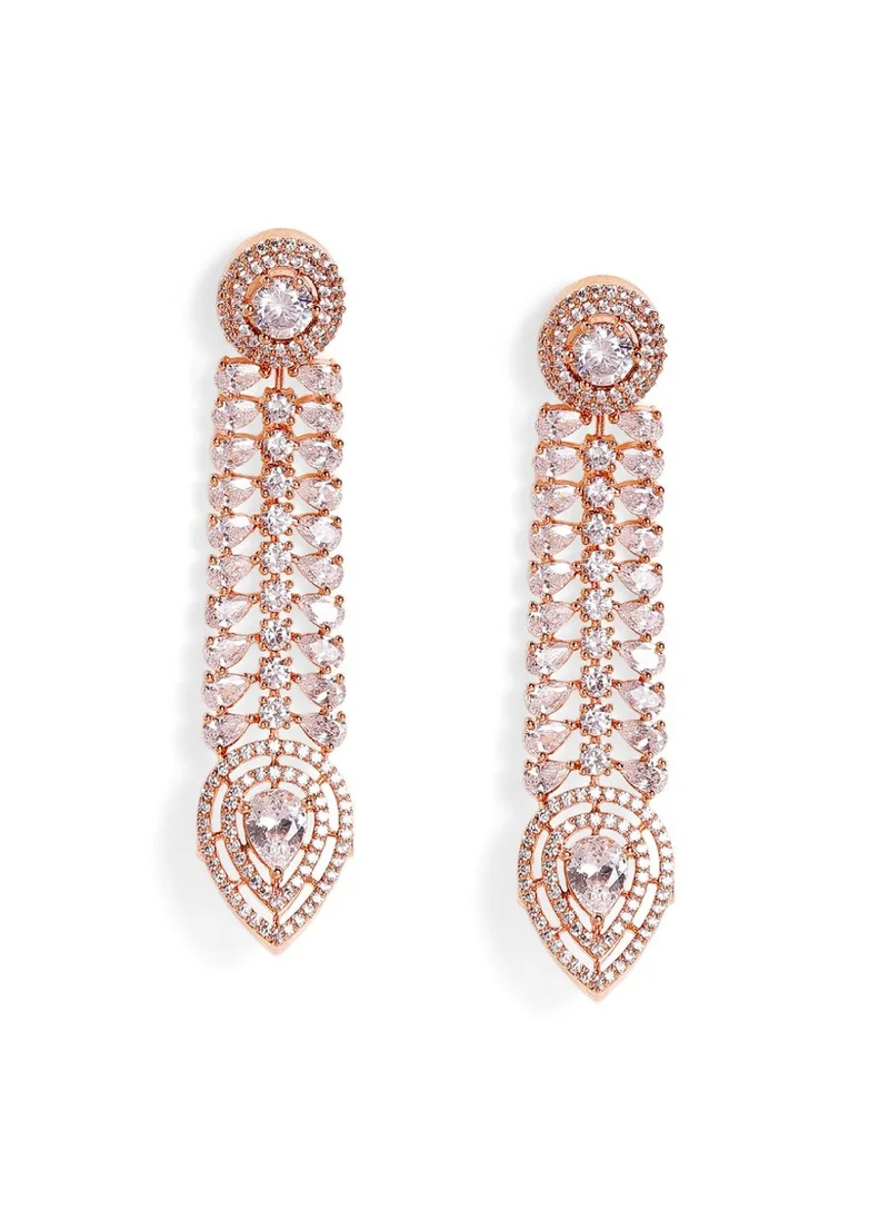 Priyaasi Rose American Diamond Stone Studded Leaf Shaped Drop Earrings