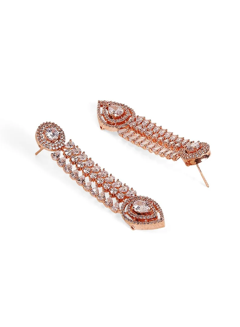 Priyaasi Rose Stone Studded Leaf Shaped Drop Earrings