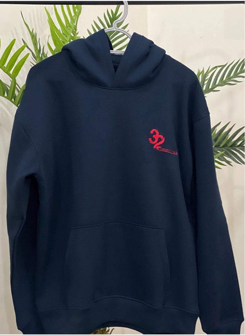 THIRTYTWO Men's Fleece Pullover Hoodie Loose Fit Ultra Soft Hooded Sweatshirt With Pockets NAVY BLUE 