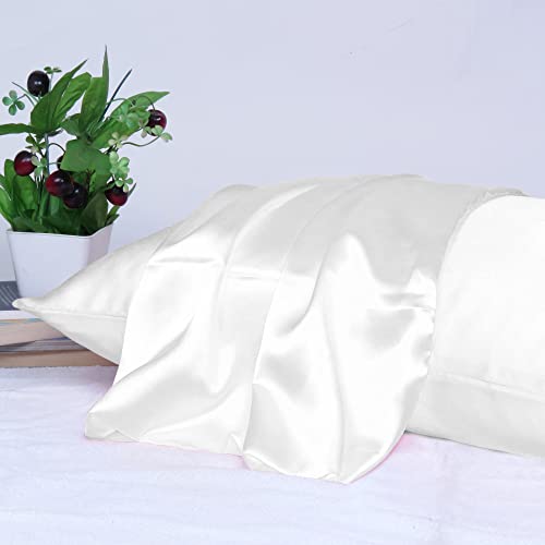 Riara Satin Silk Pillowcase Pillow Case Covers with Envelop Closure for Hair and Skin Home Bed Decor Set of 2 Pillowcase Free 3 Pc Scrunchie (Regular Size (18"x27"), Blanc De Blanc) - Image 3