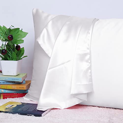 Riara Satin Silk Pillowcase Pillow Case Covers with Envelop Closure for Hair and Skin Home Bed Decor Set of 2 Pillowcase Free 3 Pc Scrunchie (Regular Size (18"x27"), Blanc De Blanc) - Image 2
