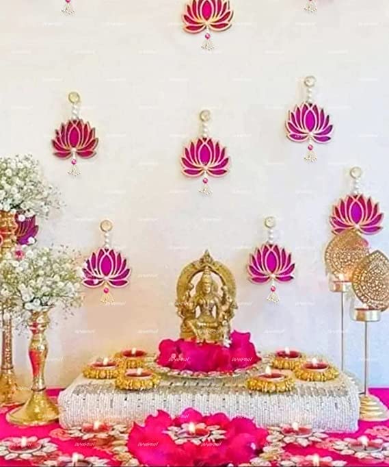 BENAVJI MDF Handmade Wall Decor Lotus with Ball Style,Hanging for Home Decor,Diwali Decor,Wedding and All Festival Decor |Lotus Hangings for Home Decoration|Lotus Export Quality |Pink Pack of 11 - Image 1