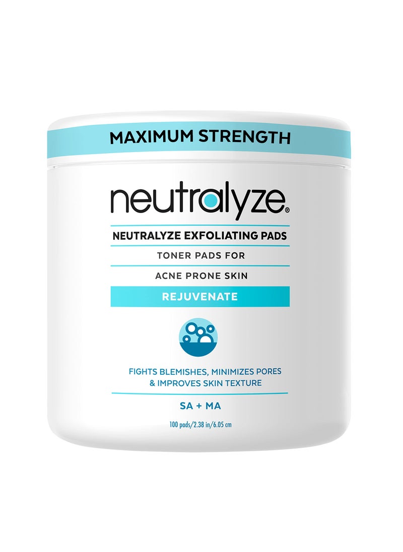Neutralyze Neutralyze Exfoliating Acne Treatment Pads - 100 Dual Textured Acne Face Wipes with 2% Salicylic Acid & 2% Mandelic Acid - Toner Pads for Acne Prone Skin, Face & Body Acne Wipes for Teens & Adults 
