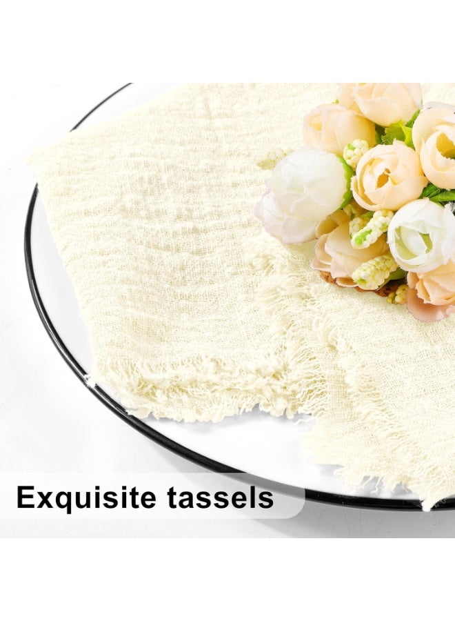 GuRiver 12 Pcs Cotton Linen Cloth Napkin, Handmade Cloth Napkins with Fringe, 43x 43cm Soft Cloth Dinner Napkin Square Table Napkins for Dinners, Parties, Weddings, Wedding Napkin Beige - Image 4