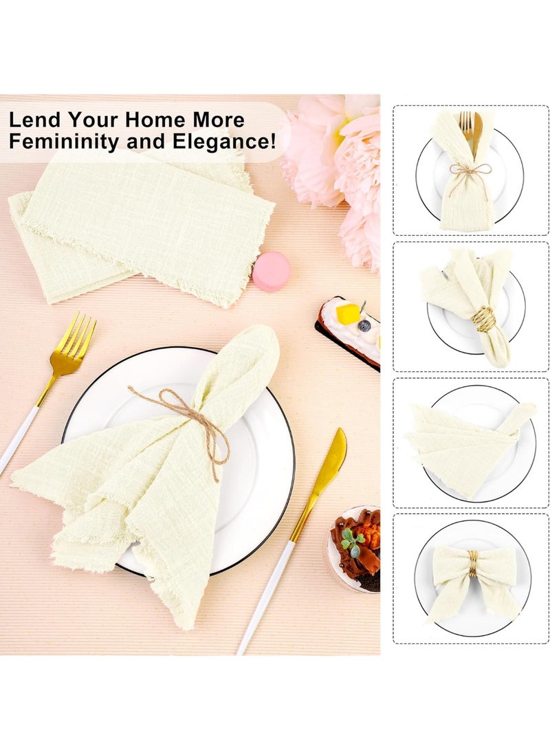 GuRiver 12 Pcs Cotton Linen Cloth Napkin, Handmade Cloth Napkins with Fringe, 43x 43cm Soft Cloth Dinner Napkin Square Table Napkins for Dinners, Parties, Weddings, Wedding Napkin Beige - Image 3