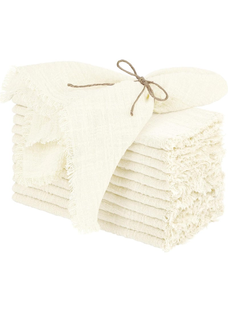 GuRiver 12 Pcs Cotton Linen Cloth Napkin, Handmade Cloth Napkins with Fringe, 43x 43cm Soft Cloth Dinner Napkin Square Table Napkins for Dinners, Parties, Weddings, Wedding Napkin Beige - Image 1
