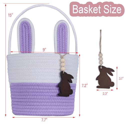 K-MLICE Easter Basket Empty Easter Basket for Girls Easter Baskets for Kids Boys Girls with Bunny Tag Egg Gifts Toddler Teens Babys First Easter with Handle Purple - Image 3