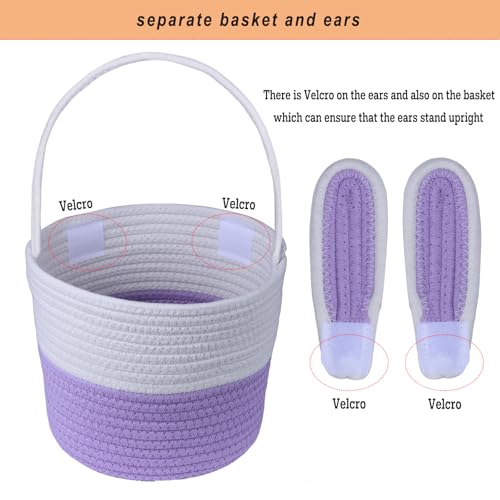 K-MLICE Easter Basket Empty Easter Basket for Girls Easter Baskets for Kids Boys Girls with Bunny Tag Egg Gifts Toddler Teens Babys First Easter with Handle Purple - Image 4