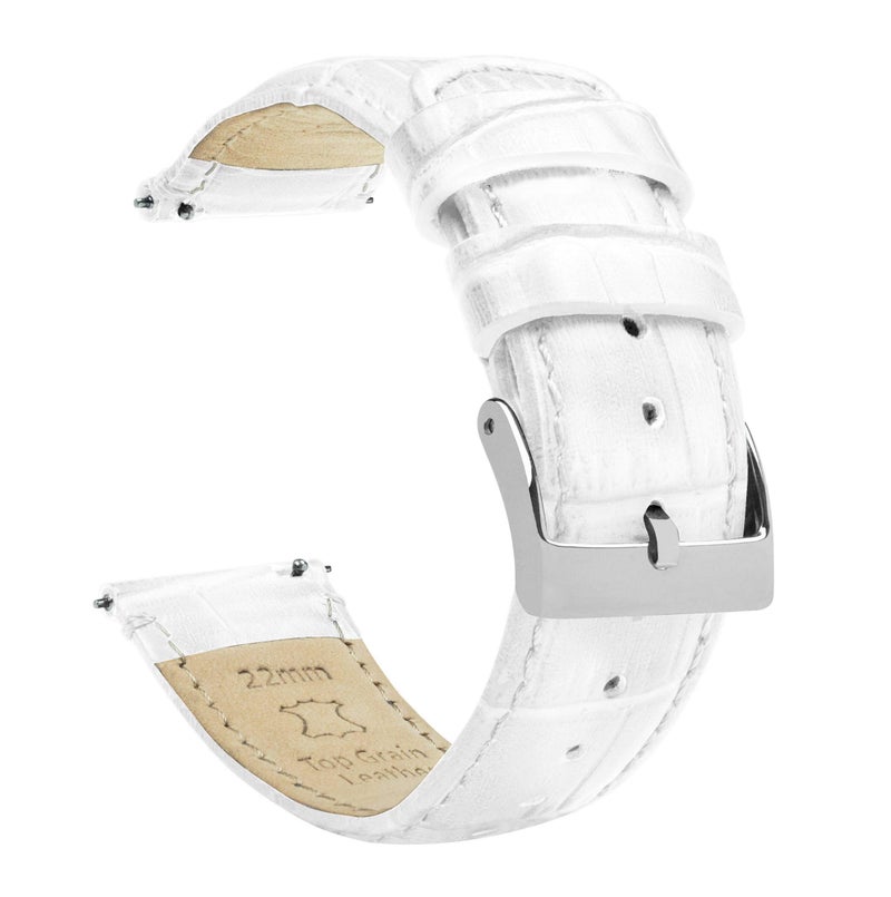 BARTON WATCH BANDS, 12mm White - Alligator Grain - Quick Release Leather Watch Bands - Image 2