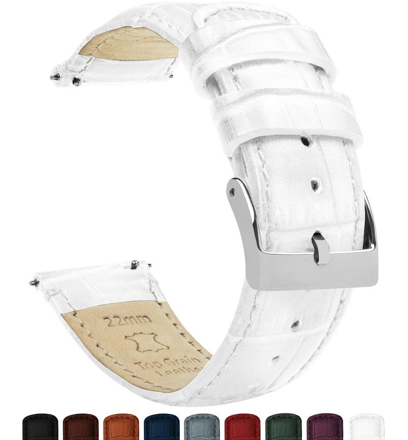 BARTON WATCH BANDS, 12mm White - Alligator Grain - Quick Release Leather Watch Bands - Image 1