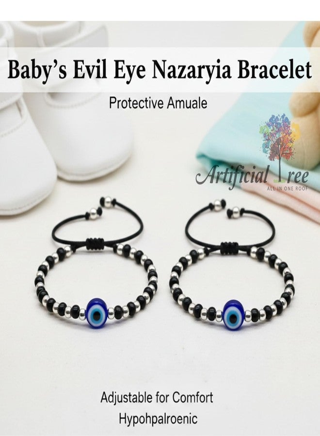 ARTIFICIAL TREE 1 Pair Evil Eye Black Thread Nazariya Bracelet | 1 Pair Smile Charms Nazariya Adjustable Bracelet | Nazar Battu | New Born Baby to 6 Year Kids | 4 Piece (AT BABY BRCT 0030) - Image 5