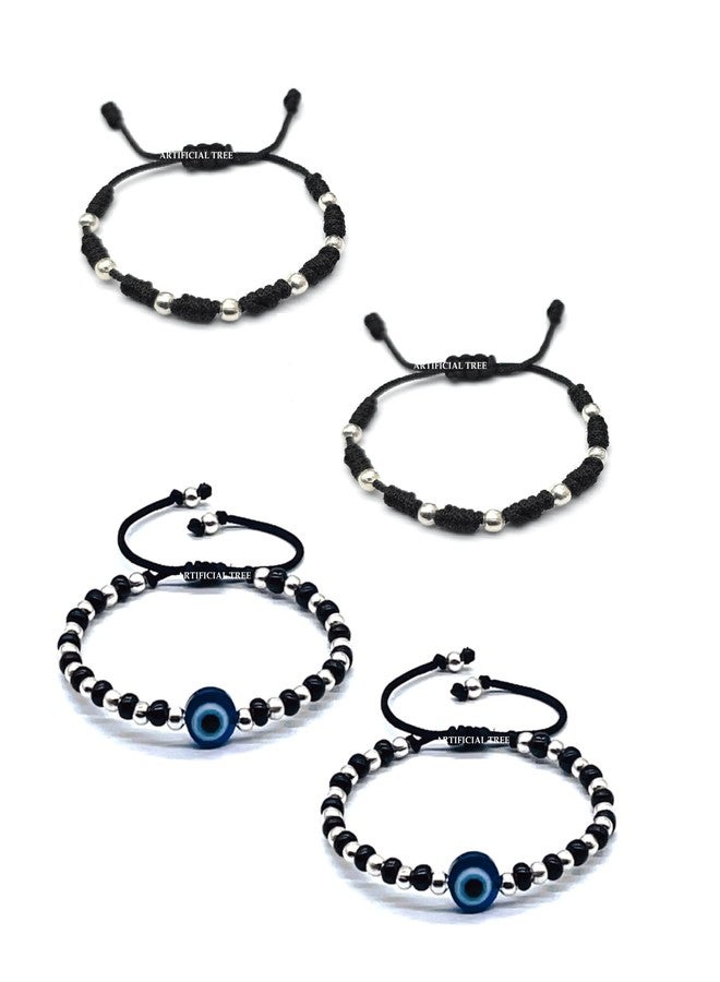 ARTIFICIAL TREE 1 Pair Evil Eye Black Thread Nazariya Bracelet | 1 Pair Smile Charms Nazariya Adjustable Bracelet | Nazar Battu | New Born Baby to 6 Year Kids | 4 Piece (AT BABY BRCT 0030) - Image 1