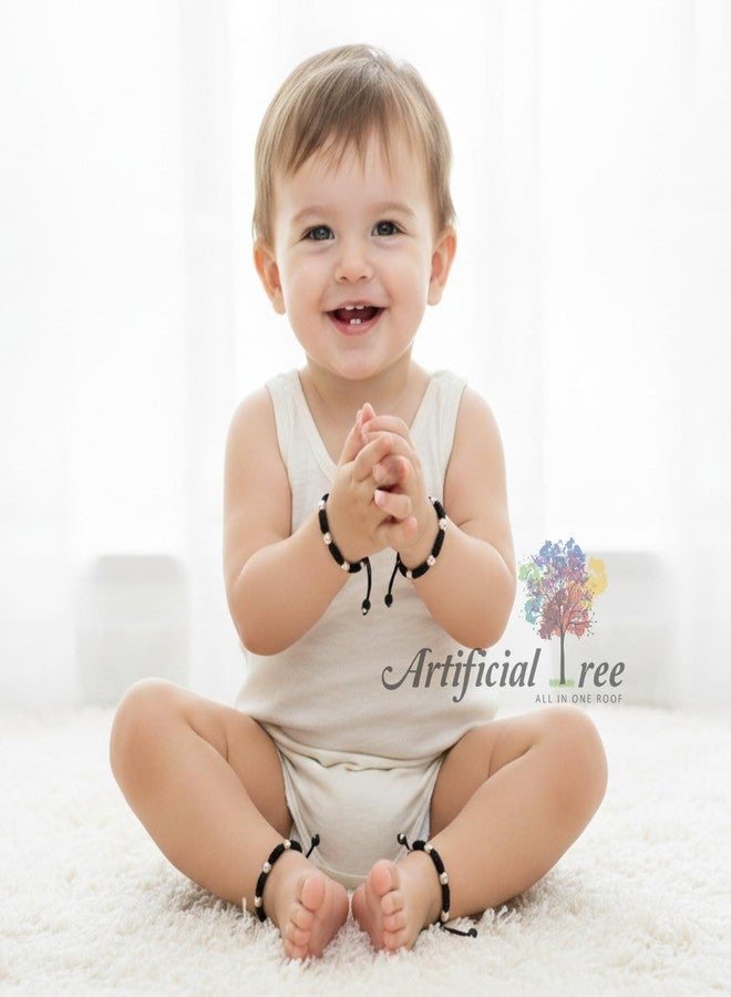 ARTIFICIAL TREE 1 Pair Evil Eye Black Thread Nazariya Bracelet | 1 Pair Smile Charms Nazariya Adjustable Bracelet | Nazar Battu | New Born Baby to 6 Year Kids | 4 Piece (AT BABY BRCT 0030) - Image 3