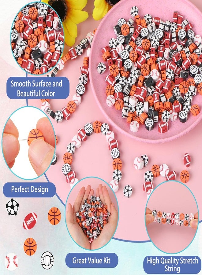 CCOZN 250 Pcs Sports Ball Beads for Jewelry Making, Sports Polymer Clay Beads Bulk with Box, 10mm Baseball Volleyball Basketball Soccer Football Beads Charms for DIY Crafts Bracelet - Image 4