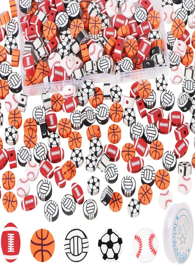 CCOZN 250 Pcs Sports Ball Beads for Jewelry Making, Sports Polymer Clay Beads Bulk with Box, 10mm Baseball Volleyball Basketball Soccer Football Beads Charms for DIY Crafts Bracelet - Image 1