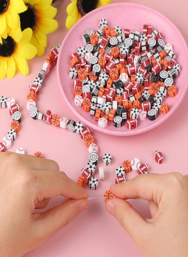 CCOZN 250 Pcs Sports Ball Beads for Jewelry Making, Sports Polymer Clay Beads Bulk with Box, 10mm Baseball Volleyball Basketball Soccer Football Beads Charms for DIY Crafts Bracelet - Image 3