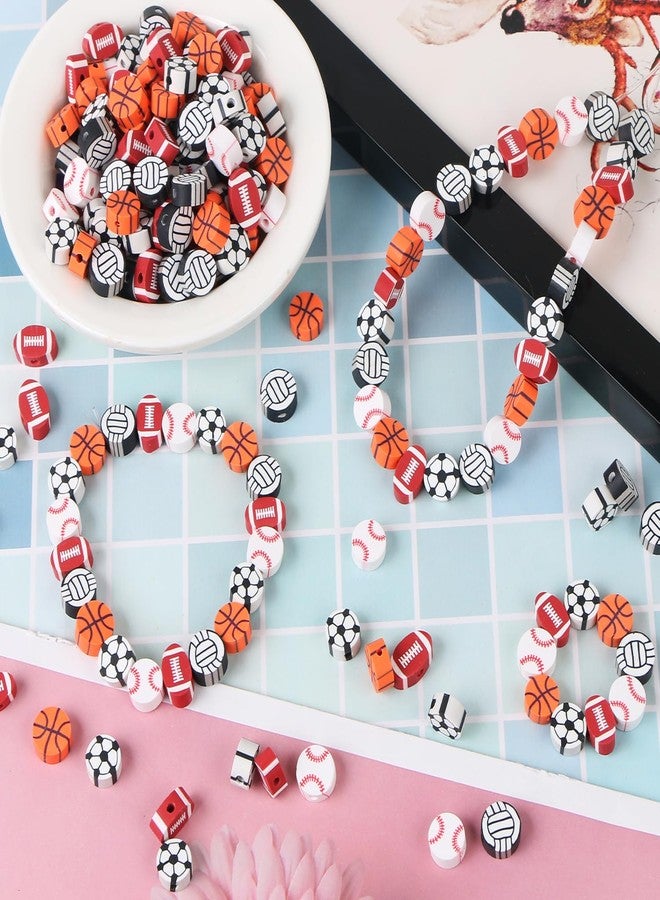 CCOZN 250 Pcs Sports Ball Beads for Jewelry Making, Sports Polymer Clay Beads Bulk with Box, 10mm Baseball Volleyball Basketball Soccer Football Beads Charms for DIY Crafts Bracelet - Image 5