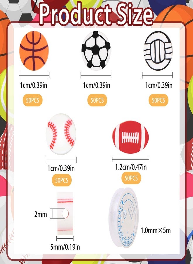 CCOZN 250 Pcs Sports Ball Beads for Jewelry Making, Sports Polymer Clay Beads Bulk with Box, 10mm Baseball Volleyball Basketball Soccer Football Beads Charms for DIY Crafts Bracelet - Image 2