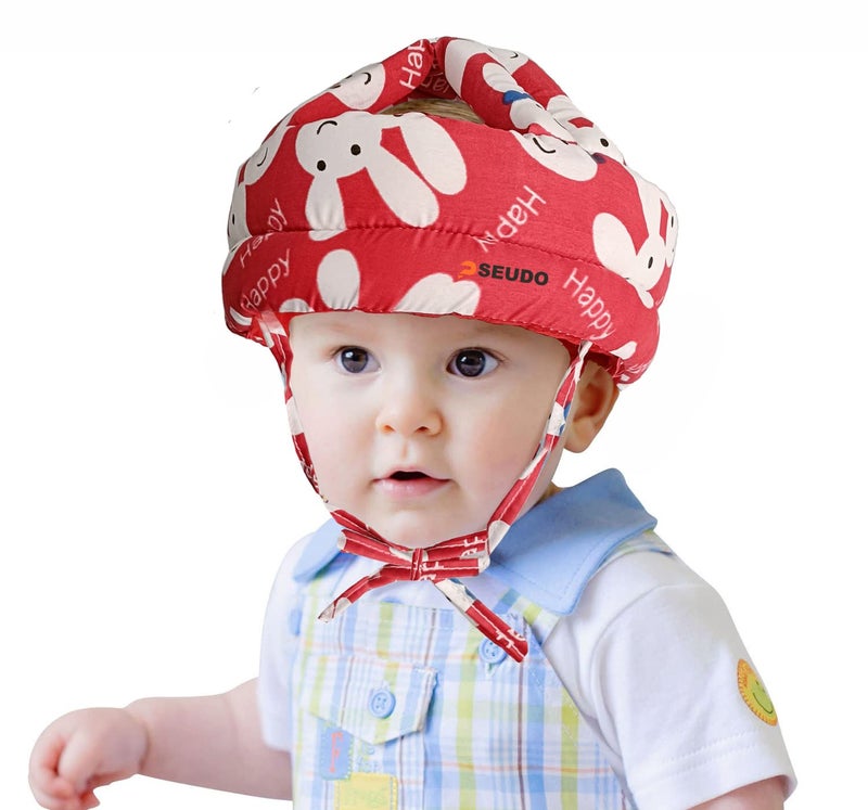 PSEUDO Baby Toddlers Kids Child Head Back Safety Protector Pad Cushion Pillow with Straps (Happy Red) - Image 1