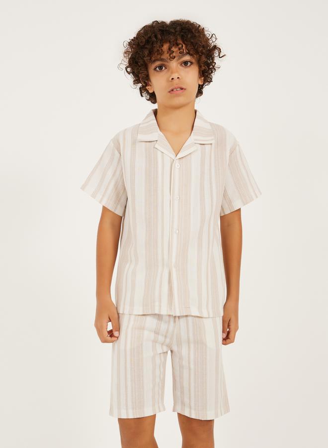 Styli Striped Textured Shirt and Shorts Set  - Image 2