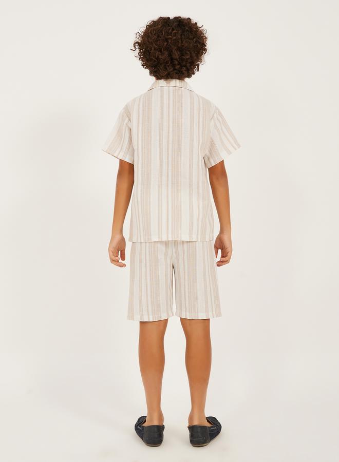 Styli Striped Textured Shirt and Shorts Set  - Image 4