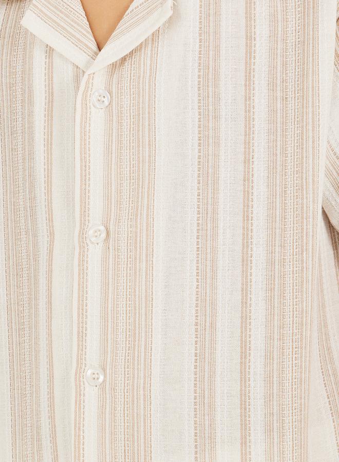 Styli Striped Textured Shirt and Shorts Set  - Image 3